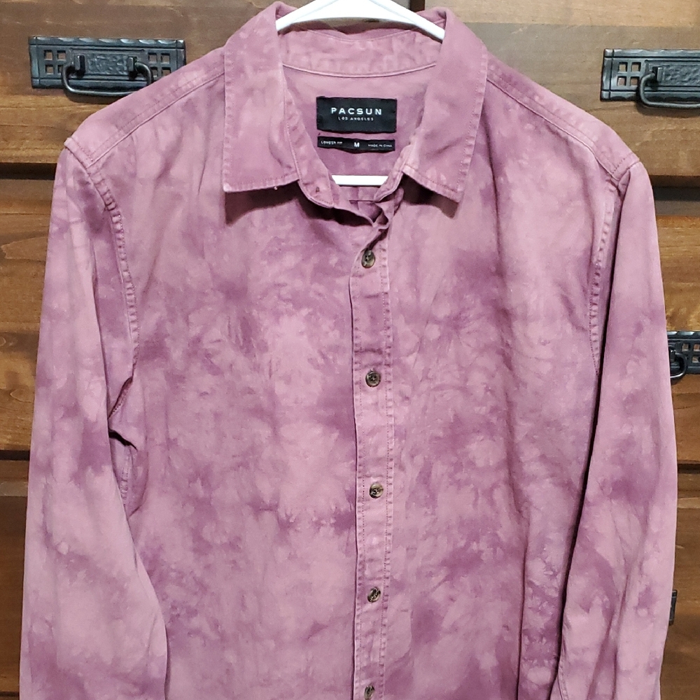 PacSun Maroon Tie Dye Button Down Shirt